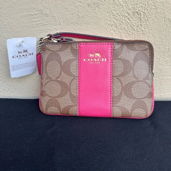 NWT Coach Signature Brown and Pink Wristlet - Picture 1 of 4
